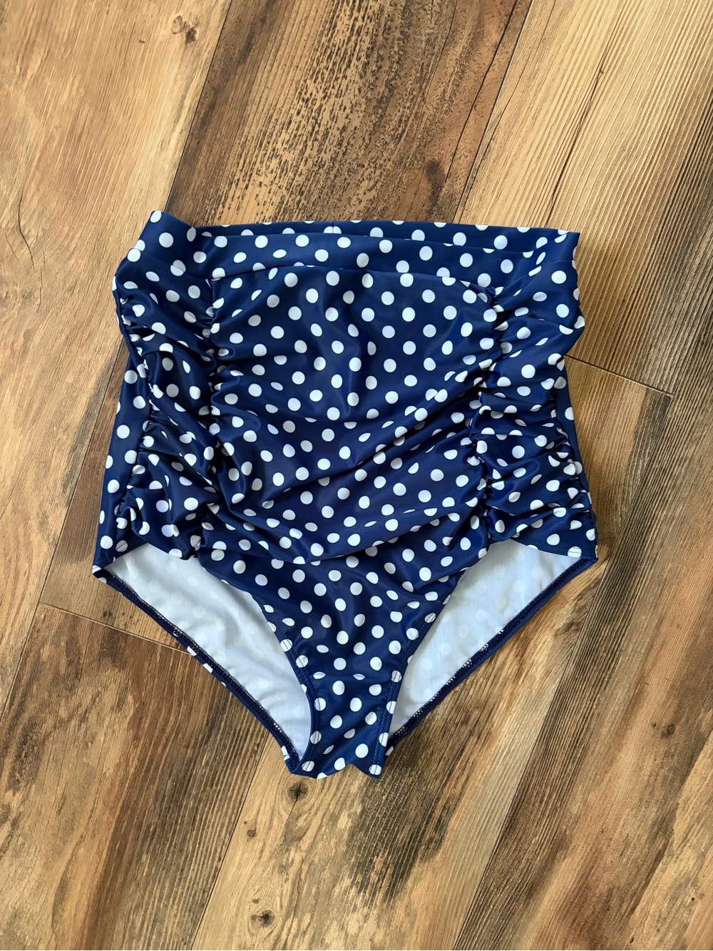 COCOSHIP Navy Blue Polka Dot High Waisted Bikini Bottom